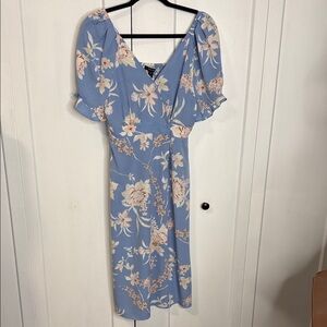 NWTs RW&CO. - Floral Print Midi Dress in Blue Pink & Cream - Wrap style front